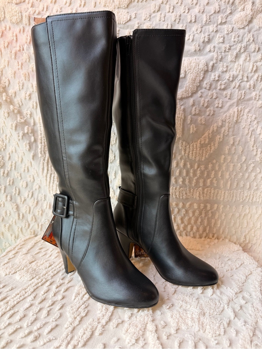 Bella Vita Black Knee-High Buckle Heeled Boots 693